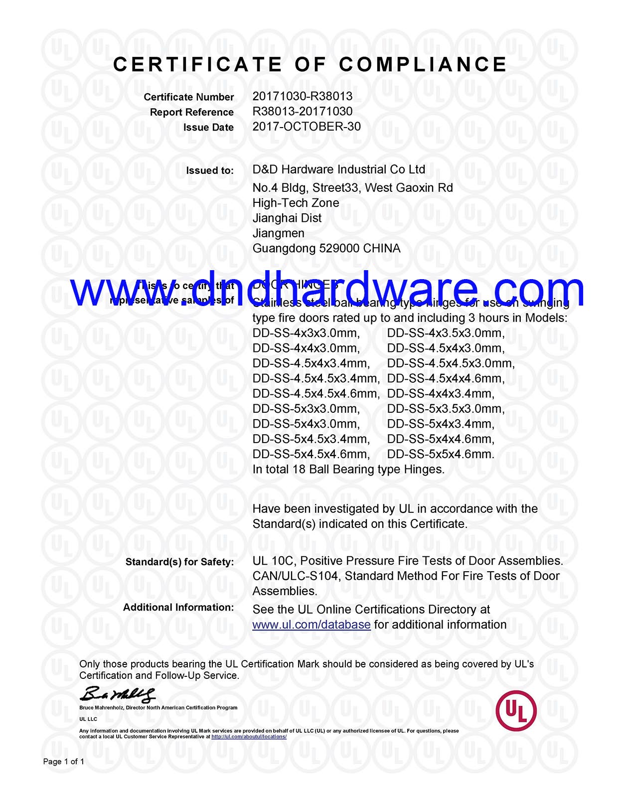 UL HINGE-R38013-D & D الأجهزة