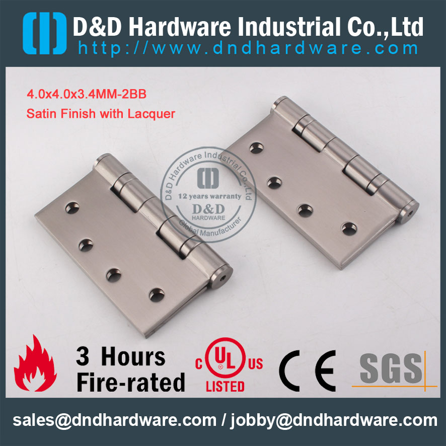 D & D Hardware-SS304 Satin إنهاء مع ورنيش 4.0x4.0x3.4-2bb المفصلي DDSS001