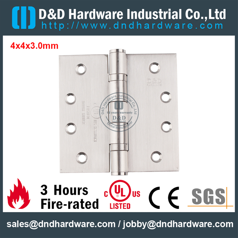 مفصلة باب مقاوم للحريق SS316 UL للأبواب المعدنية المقاومة للحريق DDSS001-FR-4x4x3.0mm