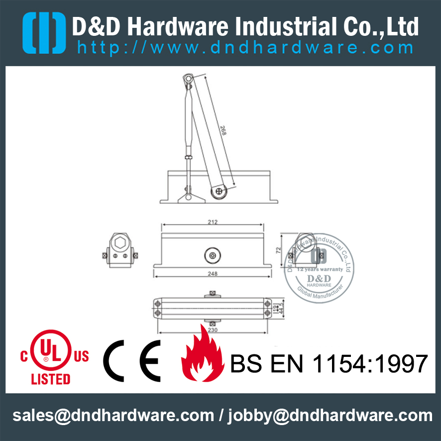 الألومنيوم 80-120KGS المعمرة النار تصنيف الباب أقرب مع UL لباب خشبي DDDC018