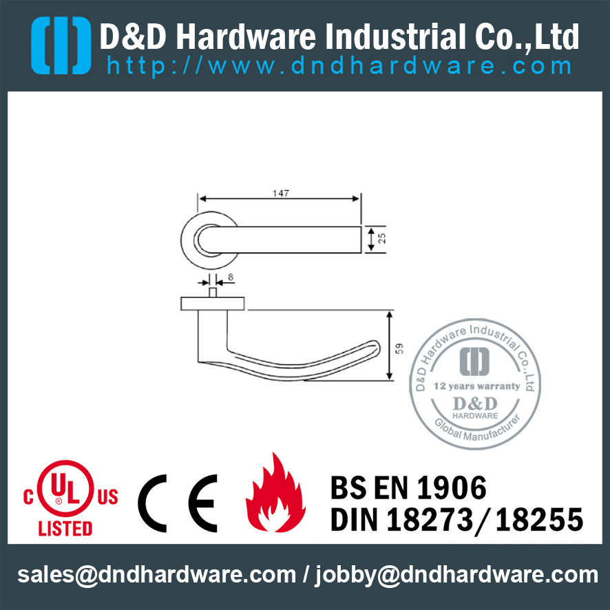 SUS304 مقبض صلب مصبوب ضد الحرائق من أجل Door House - DDSH162