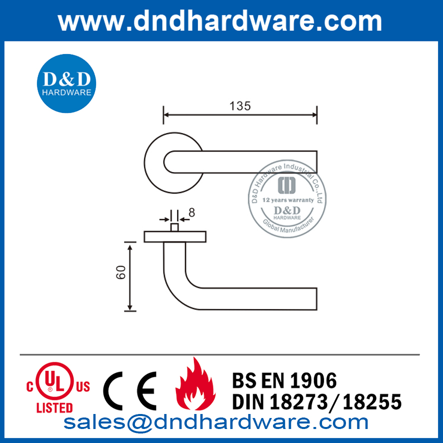 EN1906 مقبض باب مستقيم من الفولاذ المقاوم للصدأ من الدرجة الرابعة- DDTH002