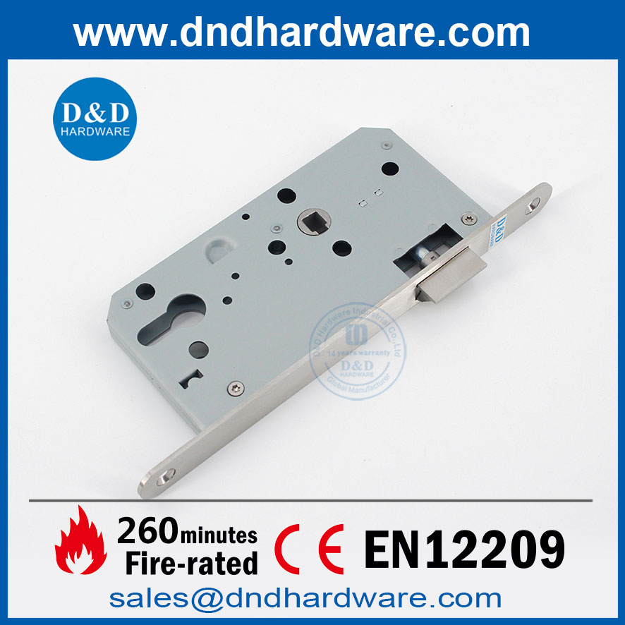 EN12209 قفل الفولاذ المقاوم للصدأ جولة Forend Fire مقاسة باب الممر قفل DDML011R 