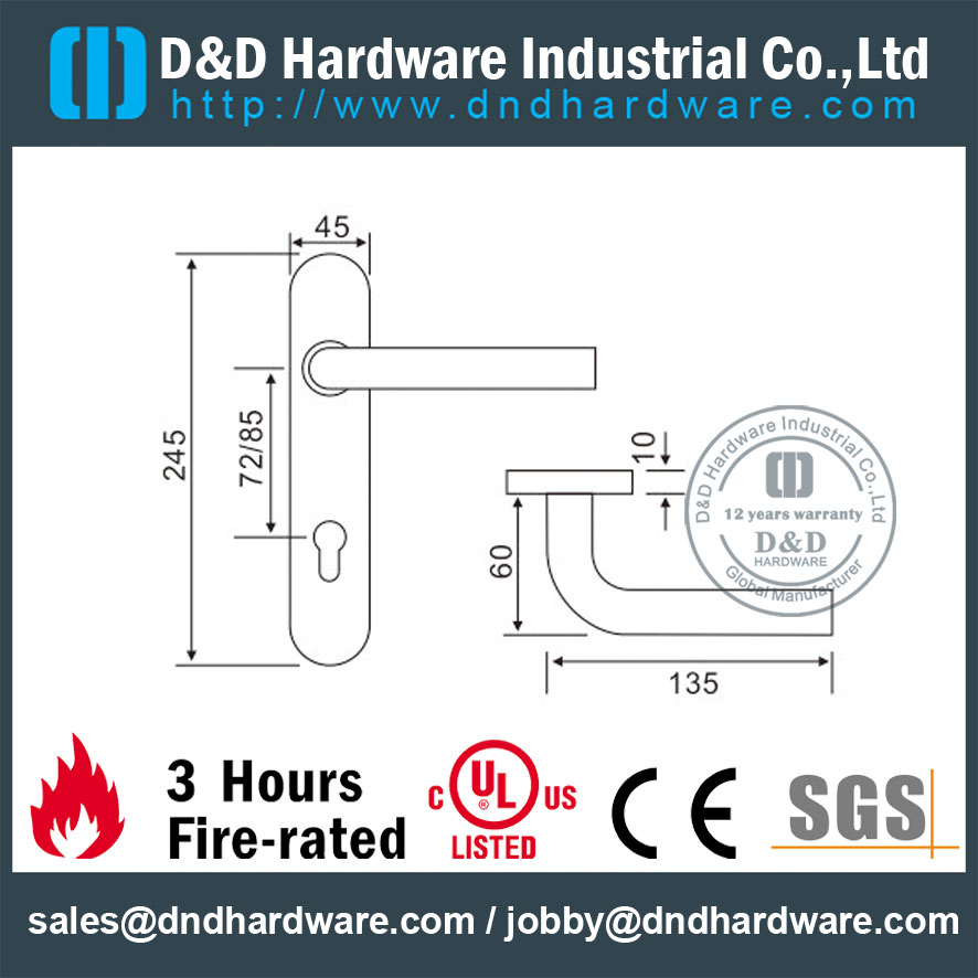 SS316 مقبض الباب L الشكل L مع لوح الحماية لباب Metal-DDTP003