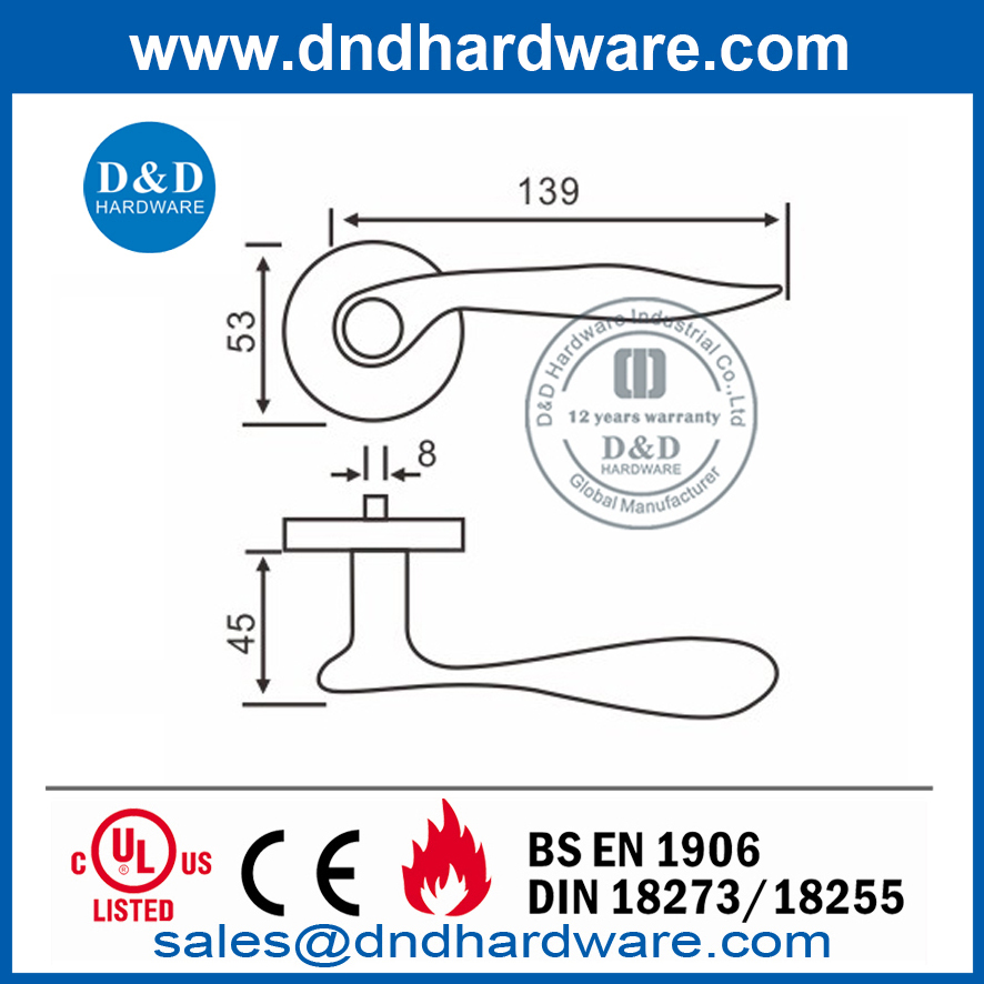 SS304 مقبض باب دائري روز ليفر لباب خشبي- DDSH025