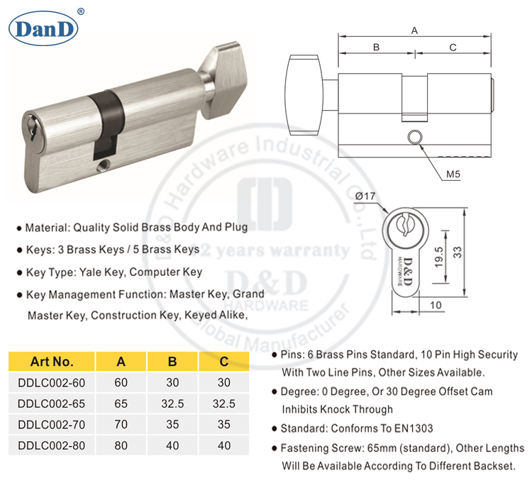 CE Door Lock Cylinder-DDLC002-D & D Hardware