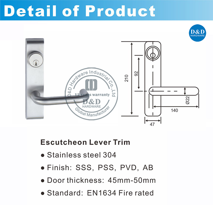 Escape Door Escutcheon Lever Trim-DDPD013