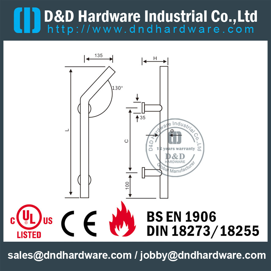 غير القابل للصدأ الصلب 316 الحديثة سحب التعامل مع زجاج الباب الخارجي - DDPH009