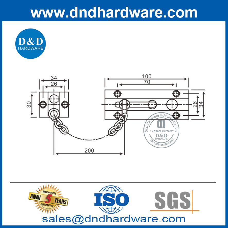 سلسلة أبواب انزلاقية من الفولاذ المقاوم للصدأ مثبتة على السطح الأمني- DDDG010
