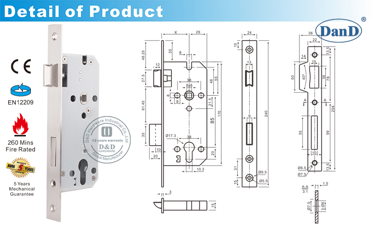 إثبات الحريق SASH LOCK-DDML026-D & D الأجهزة