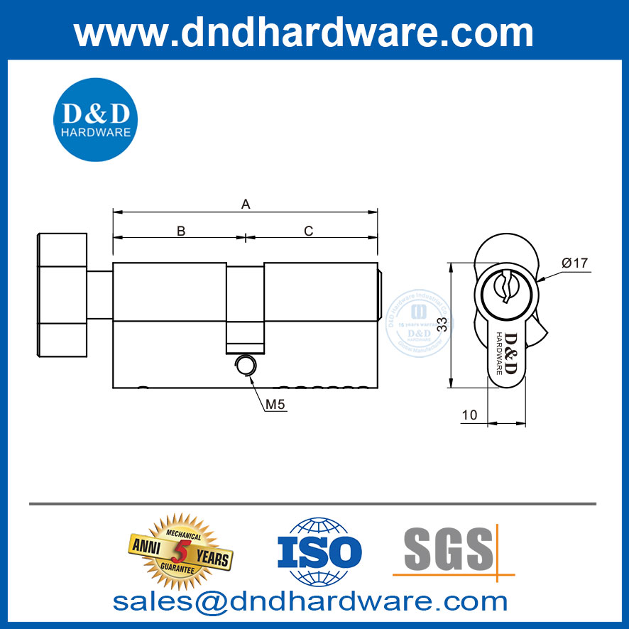 6 دبوس يورو واحد جانبي النحاس النحاس DORE DOOR MSYLINT LOCK CYLINDER مع KEYS-DDLC014