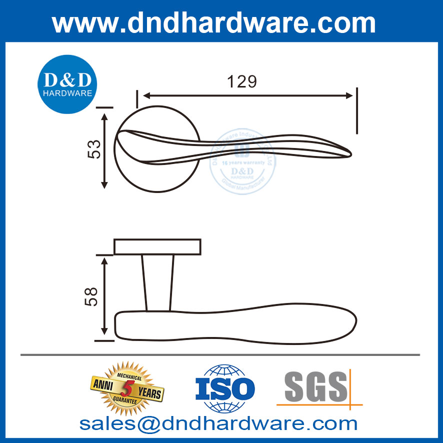 SS304 تخصيص أساسية مقبض رافعة باب غرفة نوم للباب الخشبي DDSH014