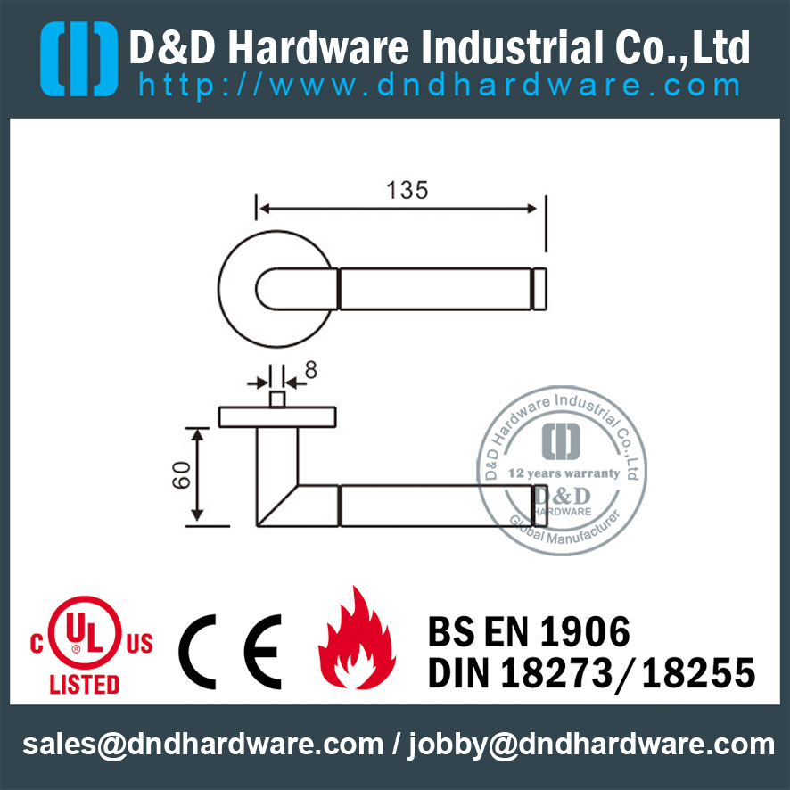 SS304 أنبوب مانع االصدأ مقبض الباب شكل مقيد للدخول Double Door-DDTH028