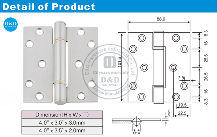 3 Knuckle Wahers Hinge-DDSS039-D & D الأجهزة
