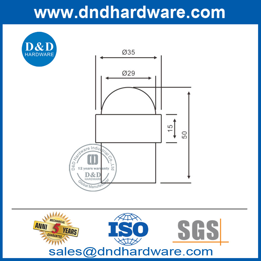 رأس الكرة نوع الفولاذ المقاوم للصدأ أرضية الباب الداخلي وقف- DDDS008