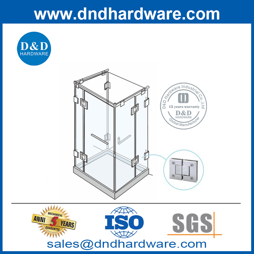 مفصلات باب الدش شديدة التحمل SS زجاج 180 درجة إلى زجاج- DDDG004