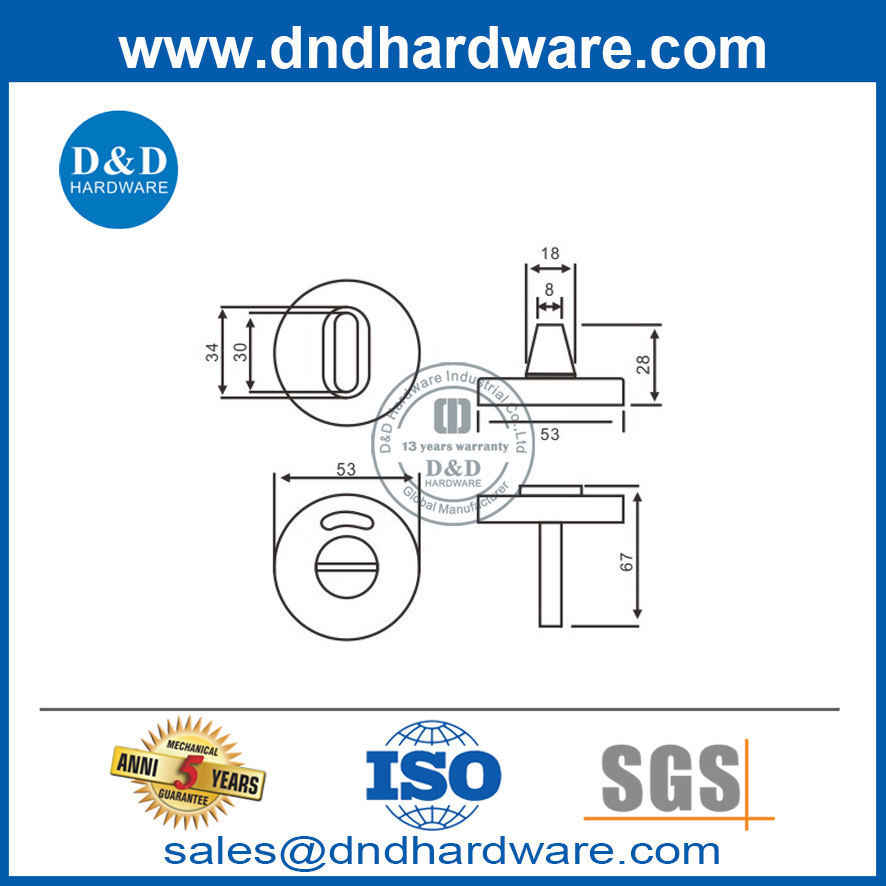SS304 Thumbturn وإطلاقه مع مؤشر لباب الحمام DDIK001