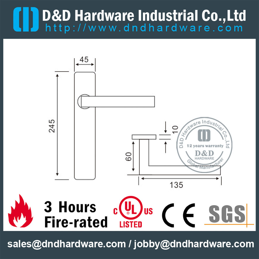 صلب الذى لا يصدأ 316 صلب يلفّ ذراع شكل مربّع مع صفيحة مستطيلة ل Fire-rated Door-DDTP005