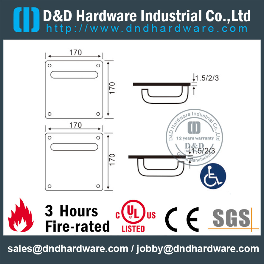 مقبض SS316 على شكل U مع لوحة مربعة - DDTP001-N