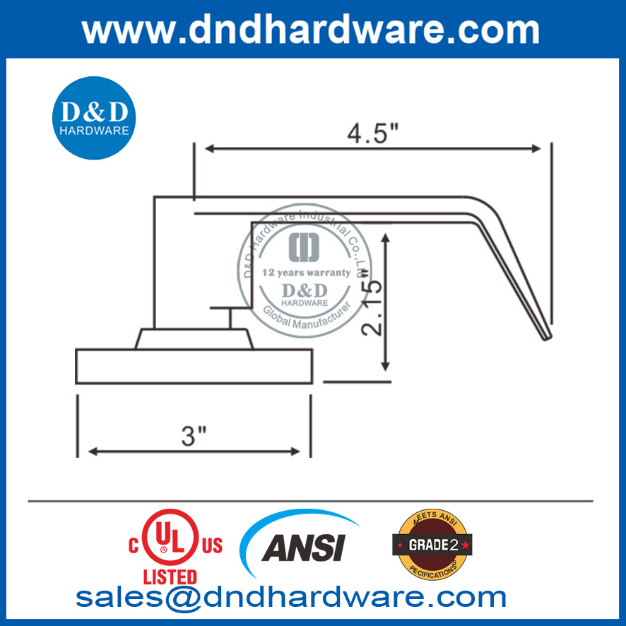 مجموعة قفل المقبض المقاوم للحريق ANSI Grade 2 والمدرج في UL مع Key-DDLK011