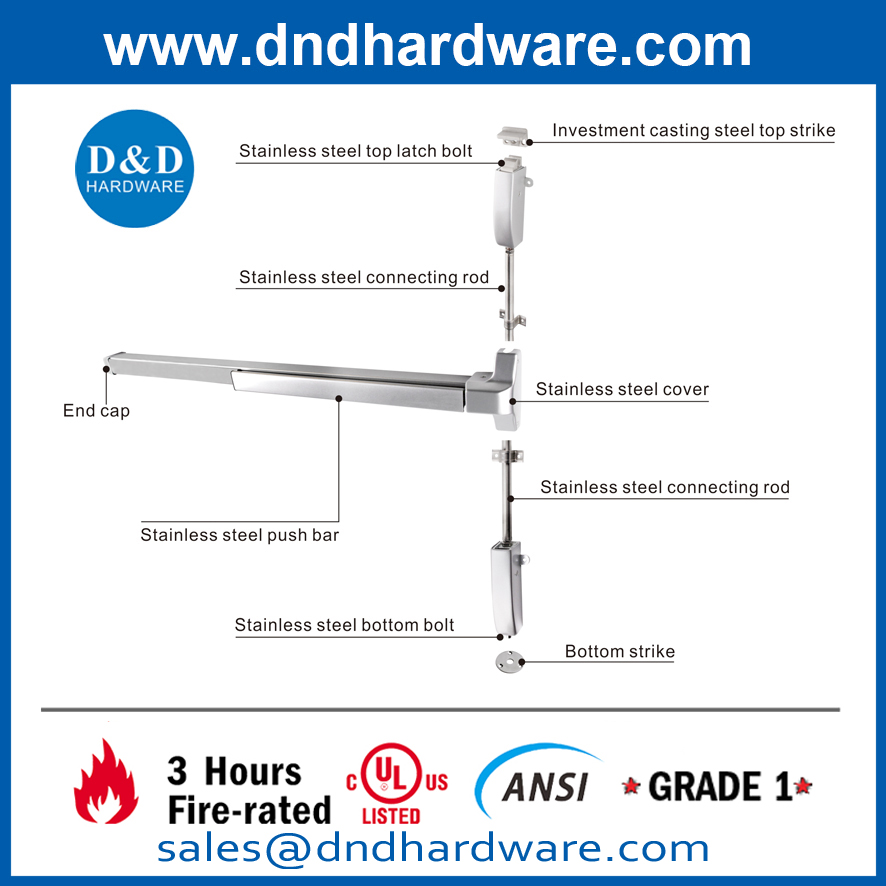 الفولاذ المقاوم للصدأ 304 UL ANSI النار تقييم جهاز خروج قضيب عمودي- DDPD006