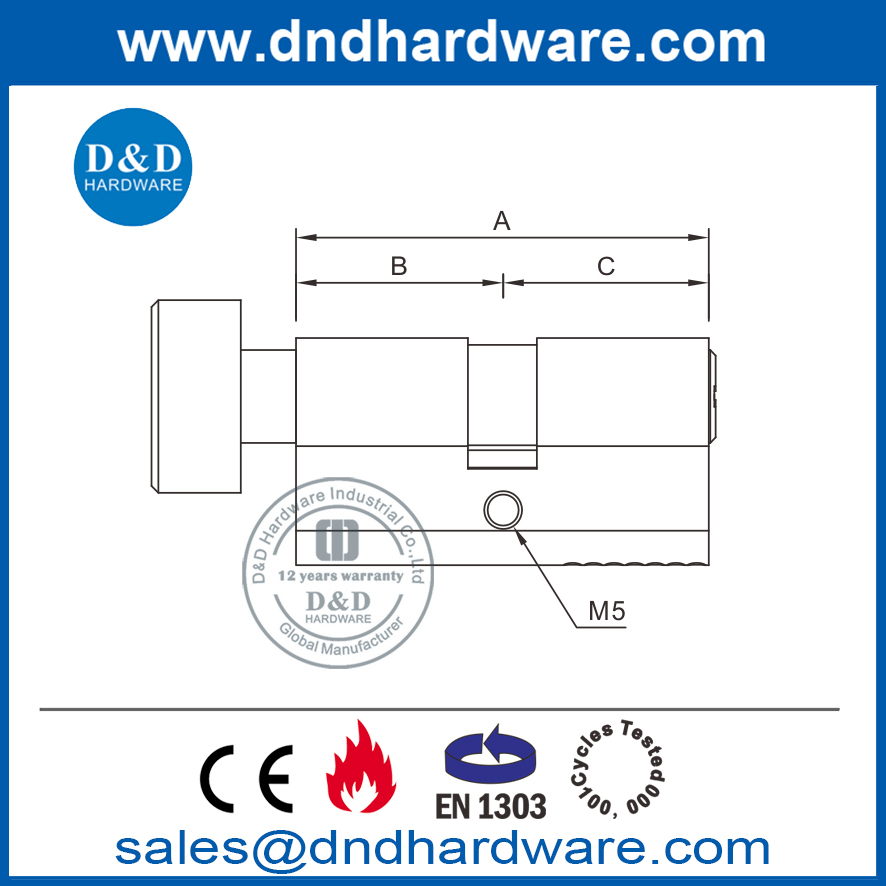 BS EN1303 أسطوانة الإبهام النحاسية الصلبة مع Key-DDLC004