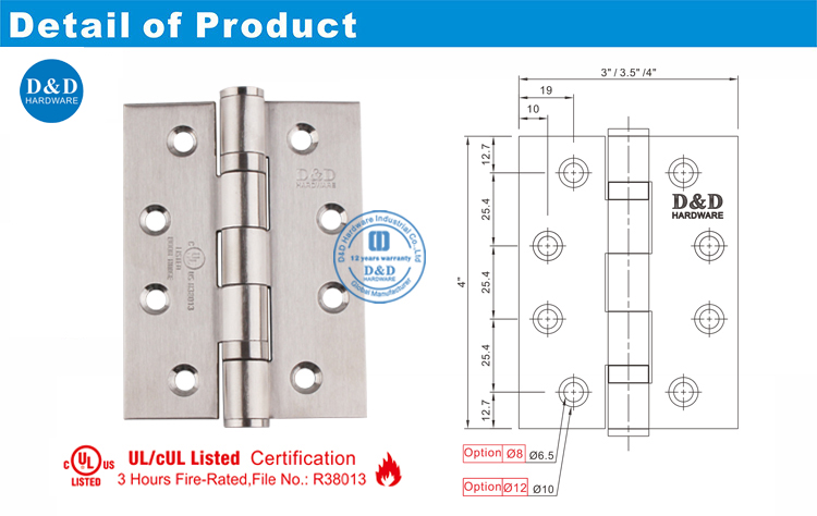UL Wooden Door المفصل DDSS001-FR-4X3X3-D&D الأجهزة