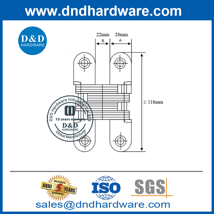 الفولاذ المقاوم للصدأ/سبيكة الزنك مخفي الباب المخفي مفصلات DDCH007