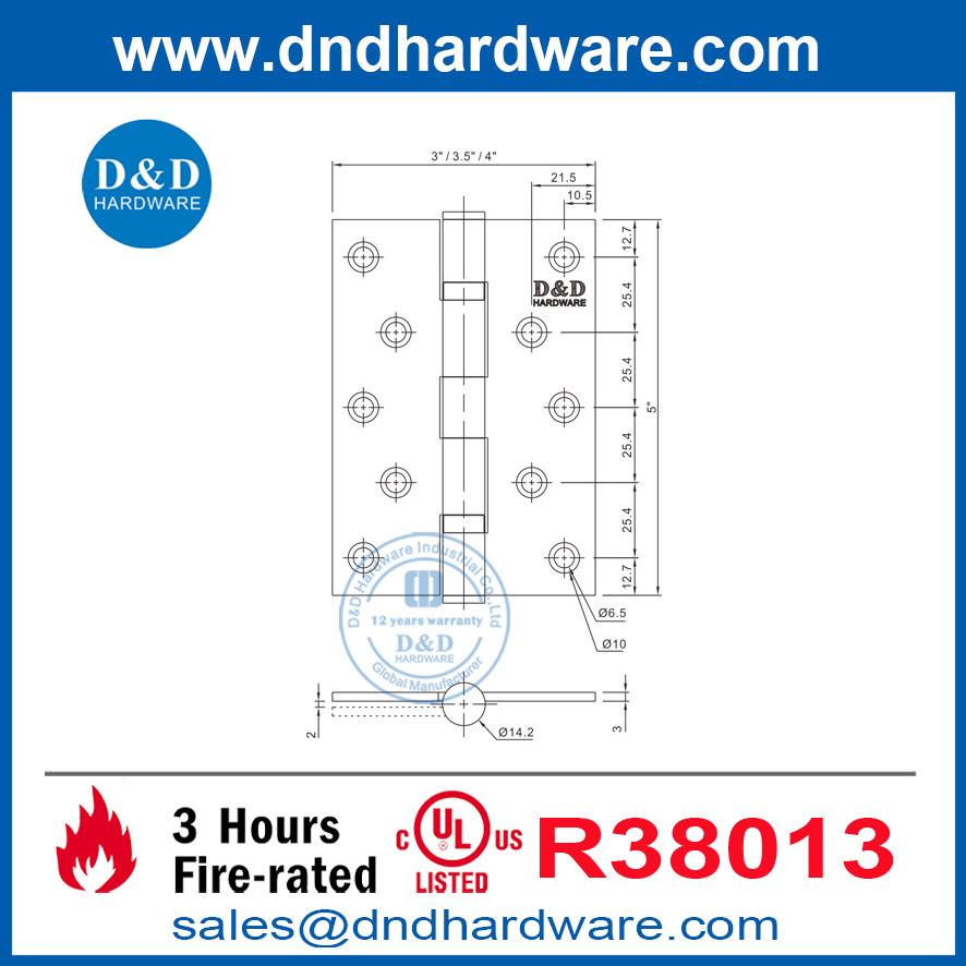  5 بوصة UL SS316 متعرج من الباب المتماثل من أجل باب النار DDSS005-FR-5X3.5X3