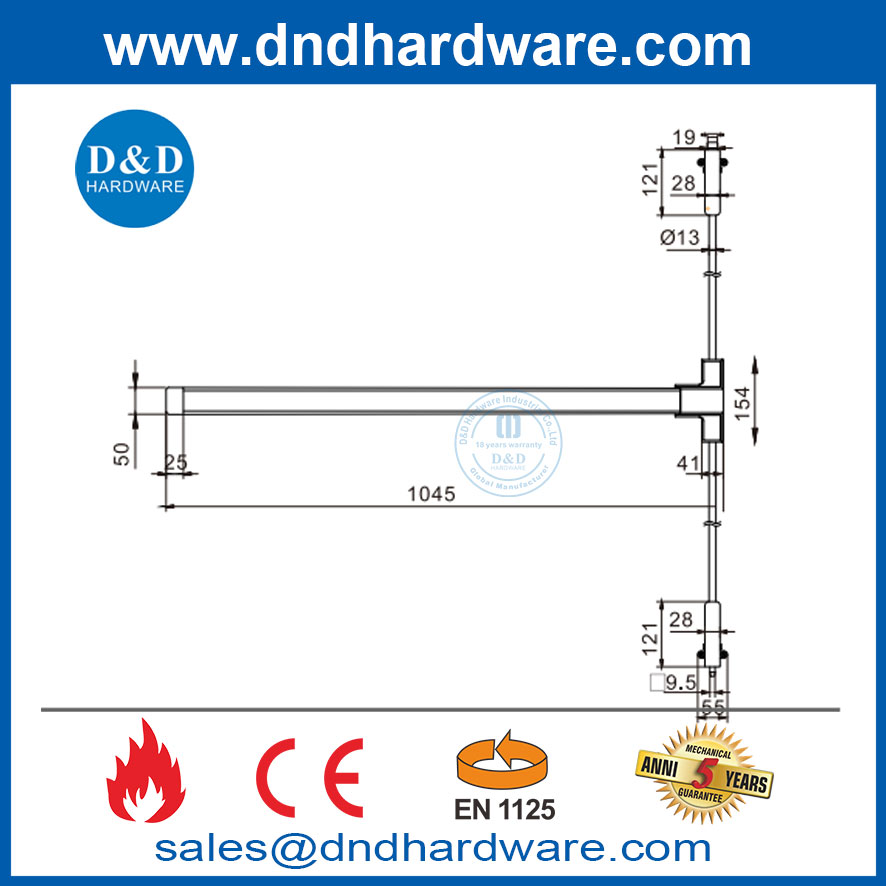 نقطتان قفل دبل الطوارئ باب الهروب من الذعر Push Bar Ce EN1125-DDPD028