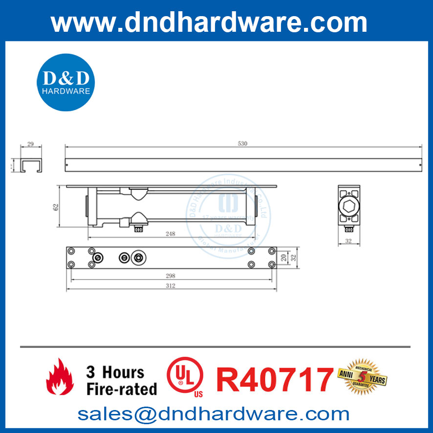 الألومنيوم مخفي النفقات الخفيفة الخفيفة مقاوم للحرائق UL Wood Door Closers-DDDC054