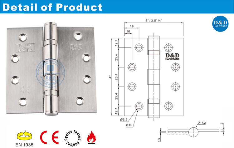CE الباب الفولاذ المقاوم للصدأ المفصلي - DDSS001-CE-443-D & D الأجهزة
