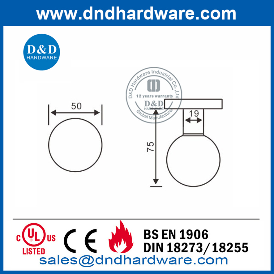 أفضل SS304 أزياء الكرة نوع مقبض باب غرفة النوم- DDTH031