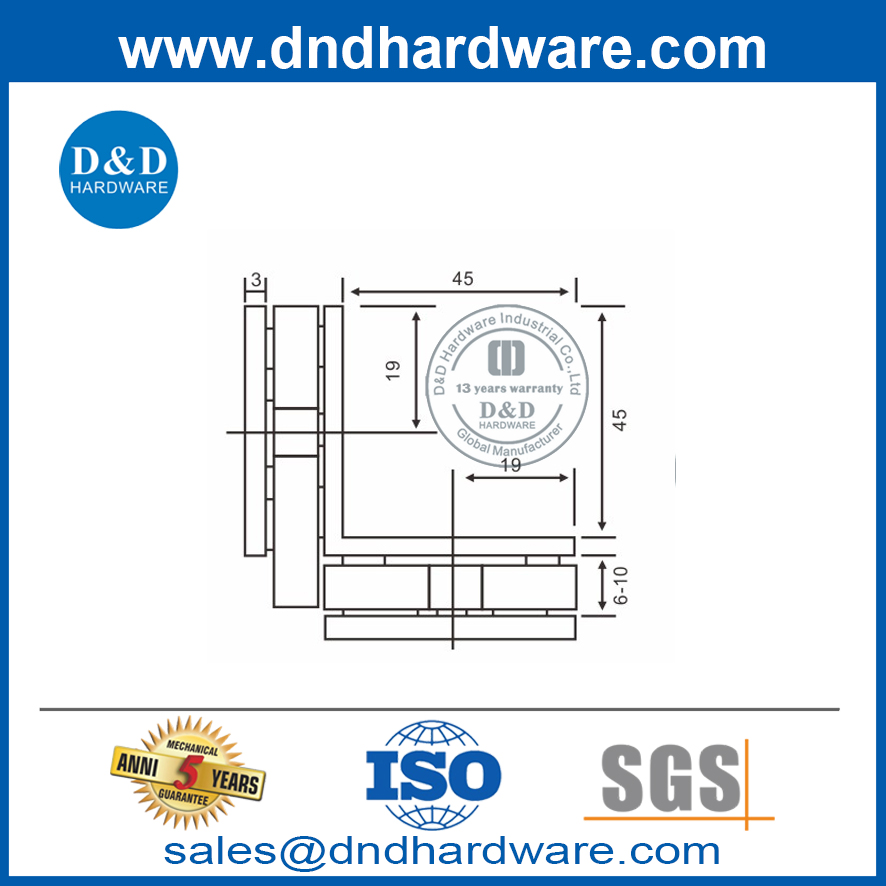 AISI 304 الأمن 90 درجة المشابك الزجاجية لباب دش زجاجي- DDGC005