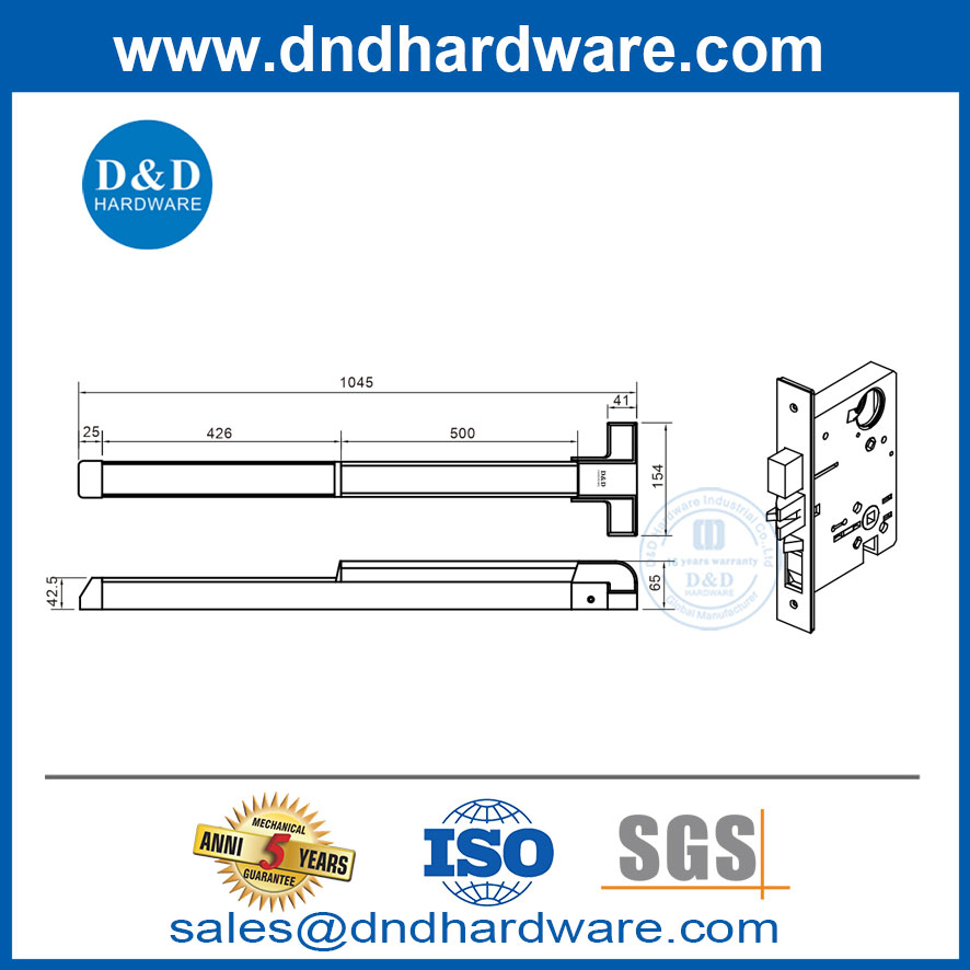 جهاز الذعر أجهزة الفولاذ المقاوم للصدأ من الفولاذ المقاوم للصدأ مع UL Mortice Lock-DDPD039