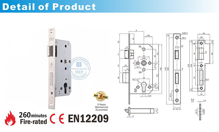 Fire Rated Sash LockDDML009-D & D الأجهزة