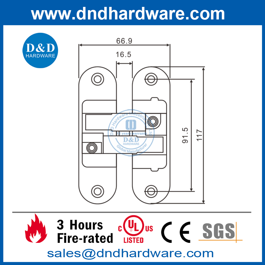 مفصل باب غير مرئي قابل للتعديل من سبائك الزنك ثلاثي الأبعاد- DDCH009