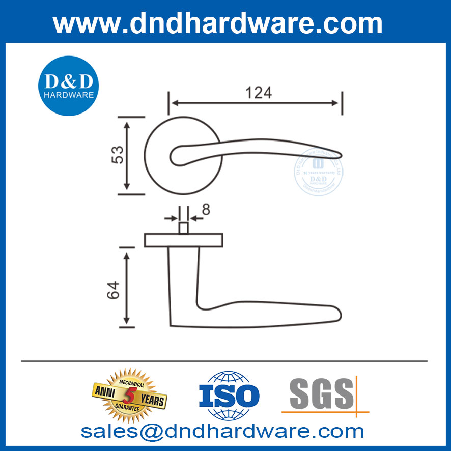 مقابض الأبواب المعاصرة من الفولاذ المقاوم للصدأ 304 داخل مقابض الباب DDSH007