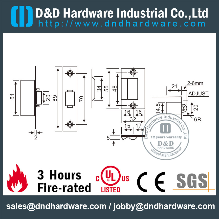 ملحقات الباب أسطواني DDBC003 الأبعاد