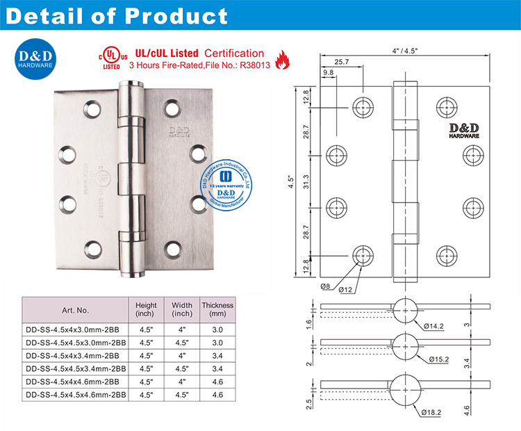الباب الفولاذ المقاوم للصدأ المفصلي-DDSS002-FR-4.5X4X3.4-D & D الأجهزة