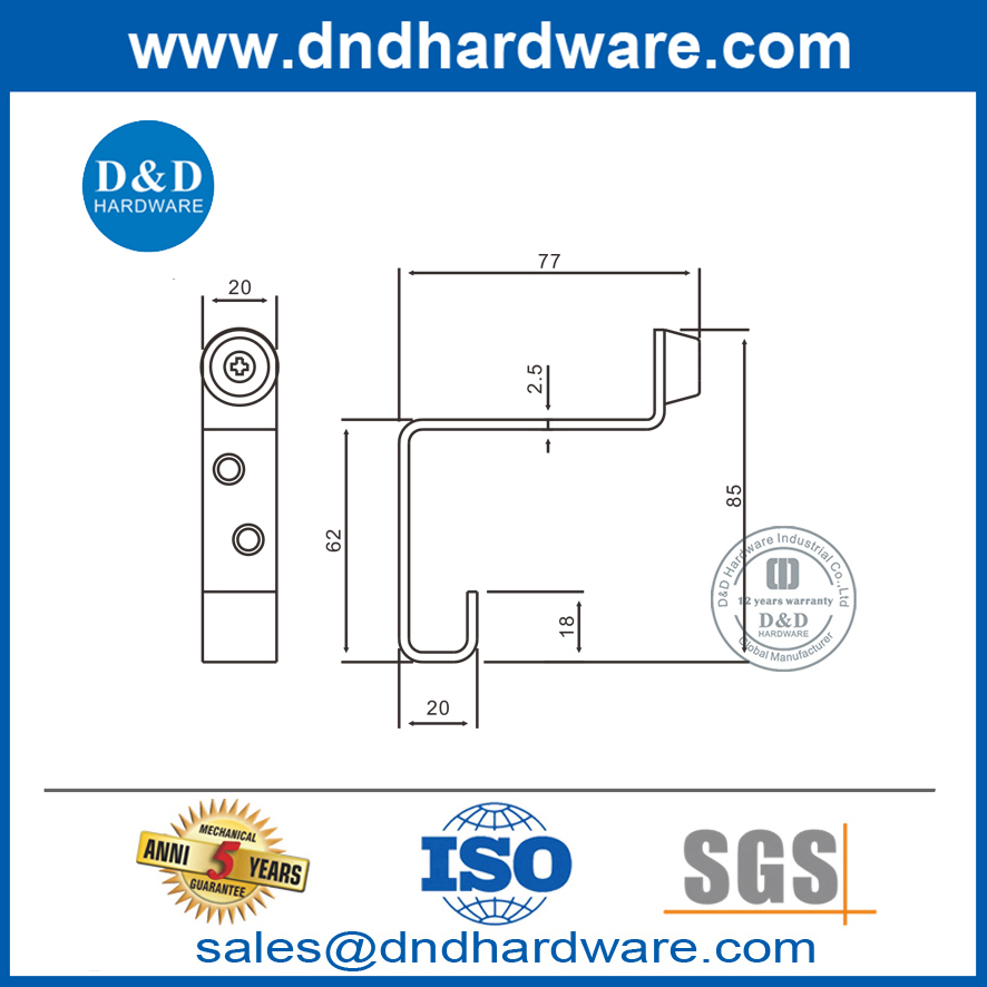 الصين الصانع الفولاذ المقاوم للصدأ جدار نوع معطف هوك الباب سدادة- DDDS025