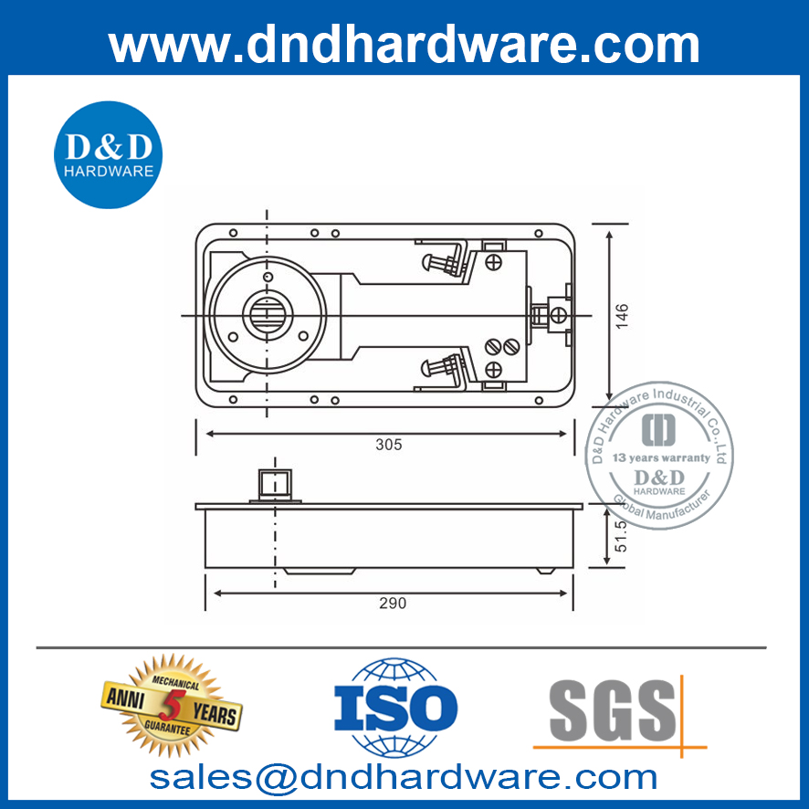 إكسسوارات باب زجاجي عالية الجودة أرضية زنبركية لباب المكتب DDFS312