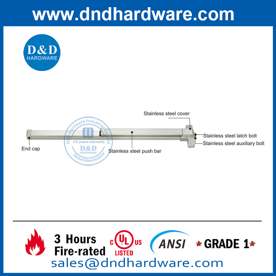 SS304 Fire Door Touch Bar Rim Exit جهاز - DDPD001