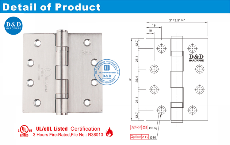 UL Metal Door المفصل DDSS001-FR-4X4X3-D&D الأجهزة