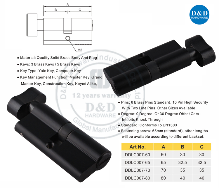 Matt Black Door Lock Cylinder-DDLC003-D & D الأجهزة