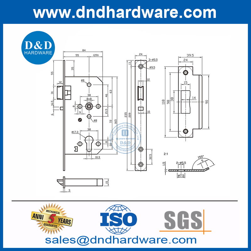 سعر المصنع مرتفع الأمن SS304 DOOR DORTISE LOCK CLASSROOM LOCK -DDML015
