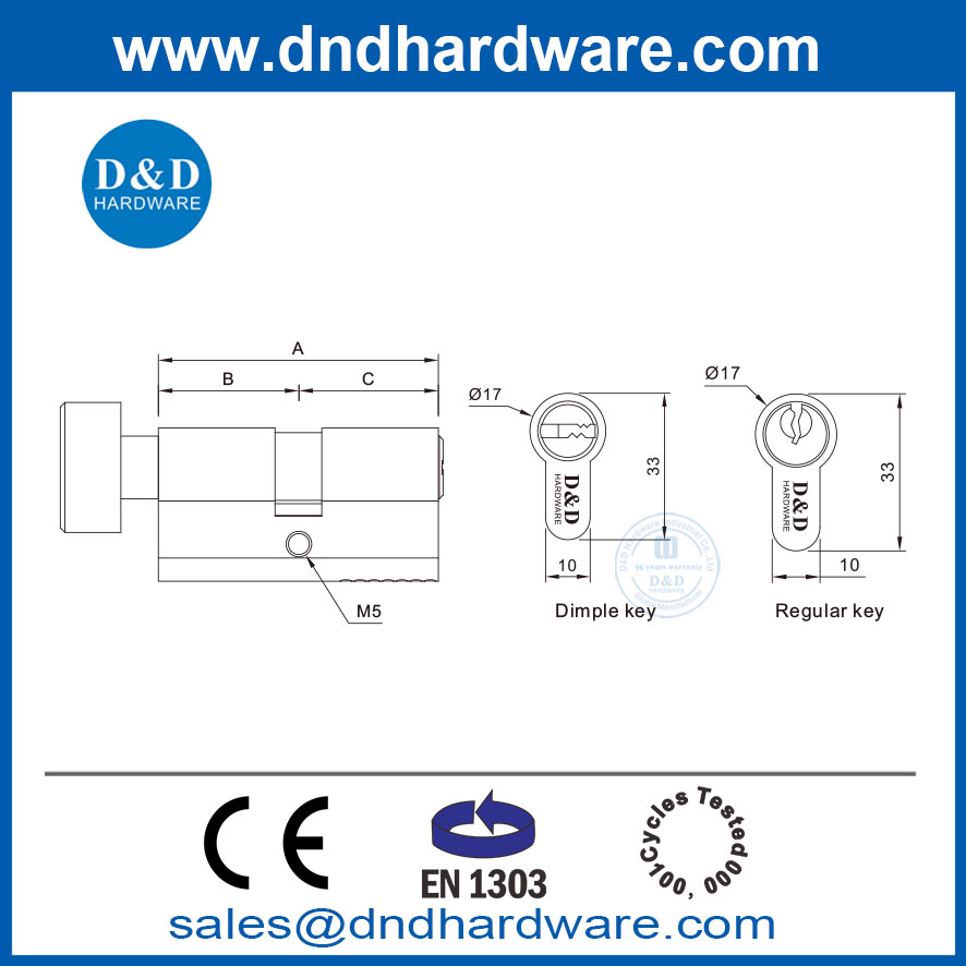 Security Cross Gurtise Key EN1303 Single Open Open Solid Brass Lock Cylinder-DDLC004