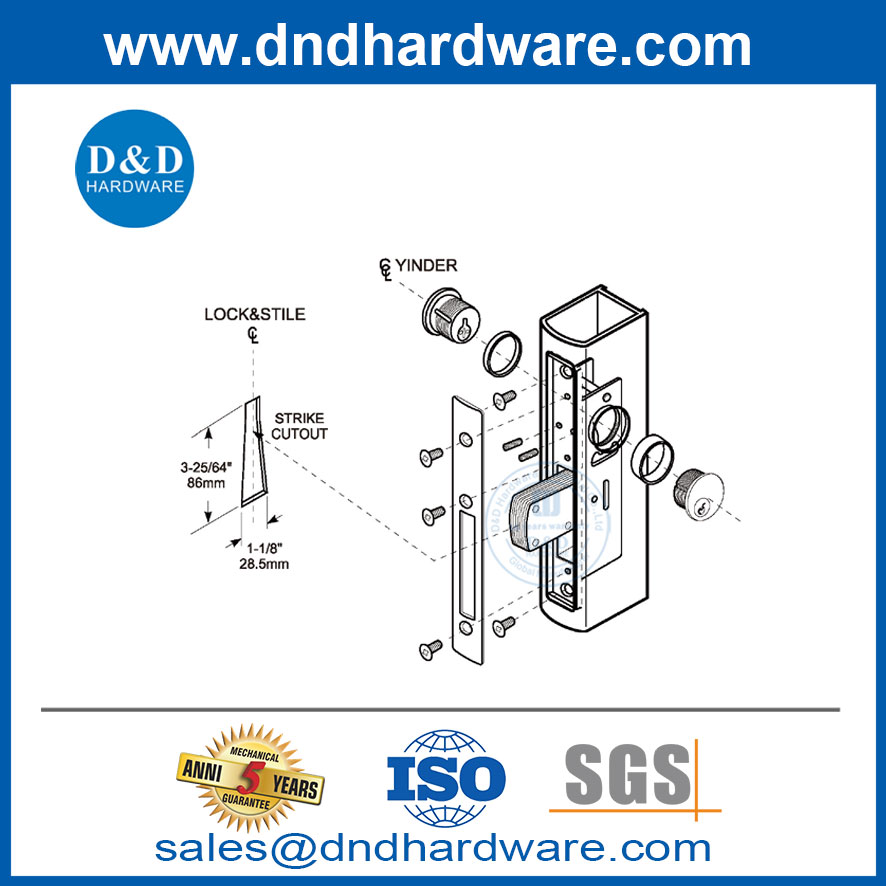 طقم Deadlock الطويل من الفولاذ المقاوم للصدأ مع أسطوانات مفتاح الفقرة DDML041