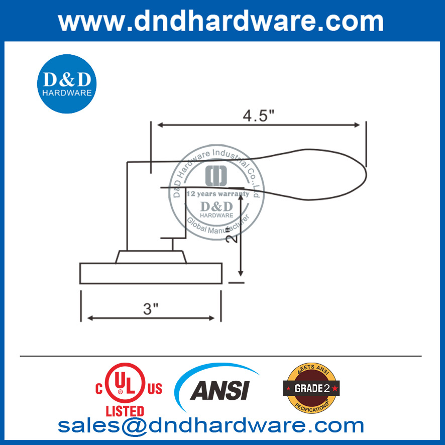سبائك الزنك ANSI الدرجة 2 UL مقاومة للحريق مقبض مقبض Lock-DDLK010