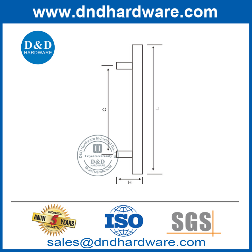مقبض سحب من الفولاذ المقاوم للصدأ على شكل T مربعة للأبواب الزجاجية الخارجية- DDPH016